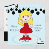 金髪の女の子のスケートパーティー招待状 招待状 (正面/裏面)