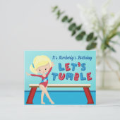 金髪の女の子の体操 タンブリング バースデーパーティー ポストカード (スタンド正面)