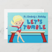 金髪の女の子の体操 タンブリング バースデーパーティー ポストカード (正面/裏面)