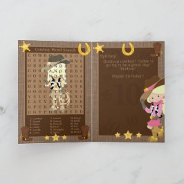 金髪の女の子カウボーイ ワードサーチ ハッピーバースデー カード