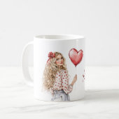 金髪の女の子 赤いハートのブラウス コーヒーマグカップ (正面左)