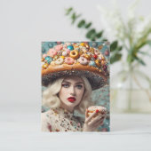 金髪の女性オンプラネットドーナツファンタジー ポストカード (スタンド正面)