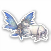 金髪の妖精とユニコーンファンタジーアート シール (正面)