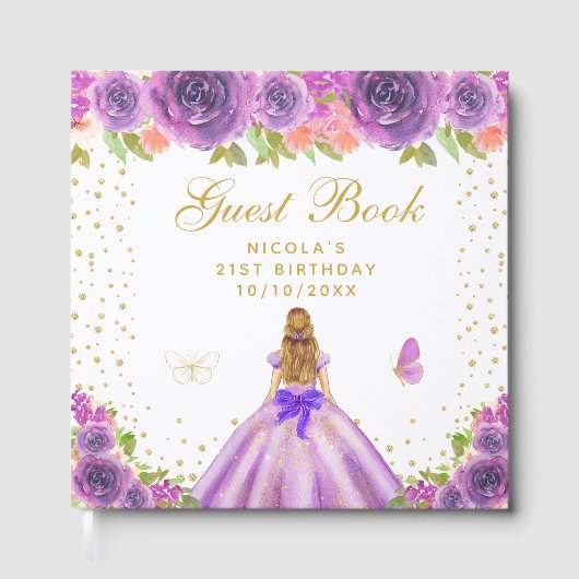 金髪の姫の誕生日パーティー - 紫の花 ゲストブック (正面)