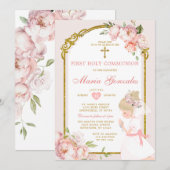 金髪の少女が祈る花の初聖体拝領 招待状 (正面/裏面)