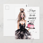 金髪の少女 黒のドレス 誕生日のケーキ 水彩画 ポストカード (正面/裏面)