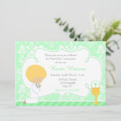 金髪の少年が初めての聖体拝領 ダマスク 招待状 (スタンド正面)