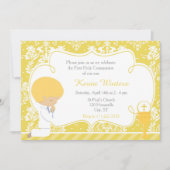 金髪の少年が初めての聖体拝領 ダマスク 招待状 (正面)