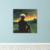 金髪の男が夜空を見る | 70年代アート キャンバスプリント (インサイチュ (ウッドフロア))