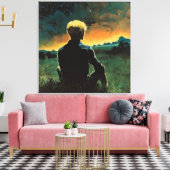 金髪の男が夜空を見る | 70年代アート キャンバスプリント (インサイチュ (リビング))