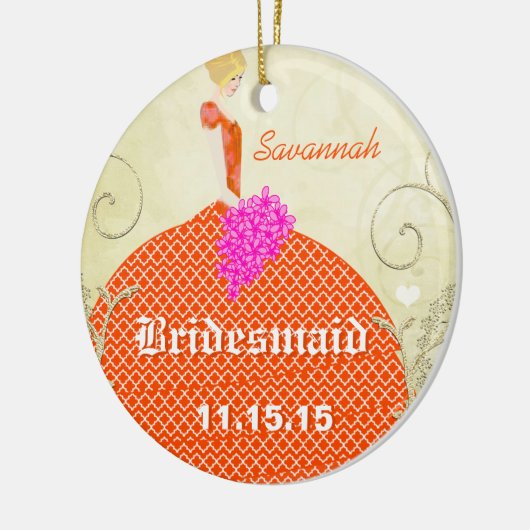 金髪の花嫁メイドがオレンジとピンクを好む セラミックオーナメント (左)