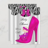 金髪の赤ちゃんのシャワーの女の子 ピンクの赤ちゃんの靴 紫 招待状 (正面/裏面)