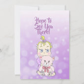 金髪の赤ちゃん女の子とテディベアのベイビーシャワーのポスター 招待状 (裏面)