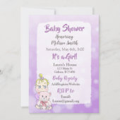 金髪の赤ちゃん女の子とテディベア 赤ちゃんお披露目パーティー 招待状 (正面)