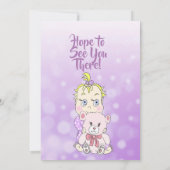 金髪の赤ちゃん女の子とテディベア 赤ちゃんお披露目パーティー 招待状 (裏面)