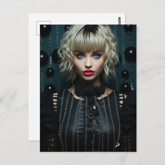 金髪の黒いドレスを着た女性 ポストカード (正面/裏面)