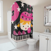 金髪ガールロックスターミュージックカラオケ シャワーカーテン (インサイチュ)