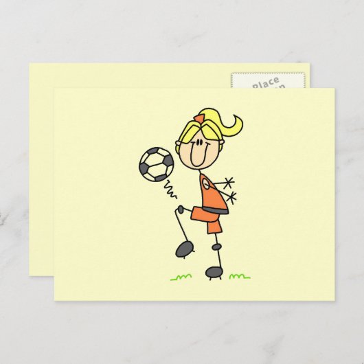 金髪スティックフィギュアサッカー選手ガールギフト ポストカード (正面/裏面)