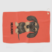 金髪ダシュント |かわいいドッグテクケル名前をカスタムする ゴルフタオル (横)