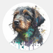 金髪ダックシュント子犬の水彩アート
