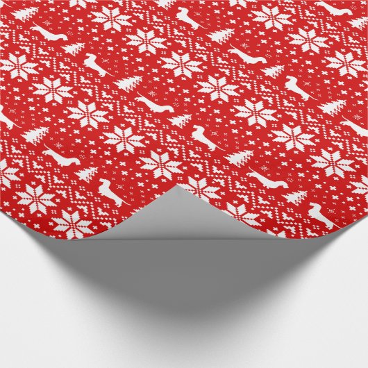 金髪ダッシュントのシルエットのクリスマスパターン ラッピングペーパー (角)