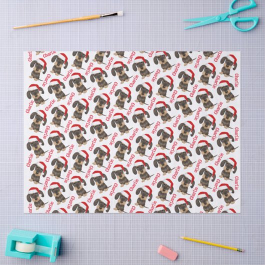 金髪ダッシュンドクリスマス名前をカスタムする犬 薄葉紙 (クラフト)