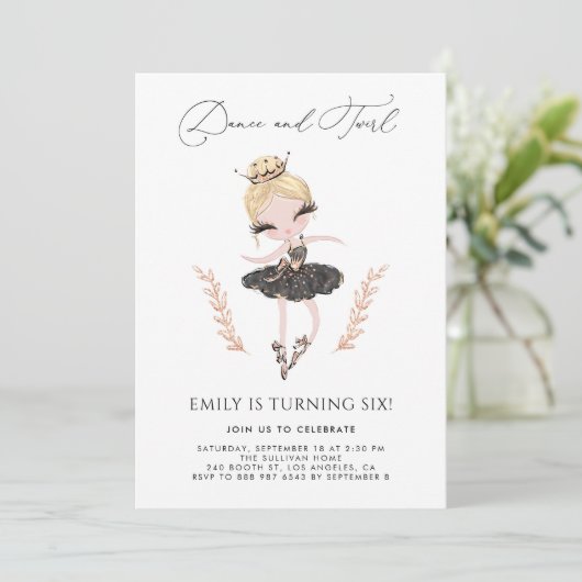 金髪バレリーナのブラックドレス輝く誕生日 招待状 (スタンド正面)