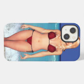 金髪ビキニのビーチの美女 iPhoneケース (裏面横)