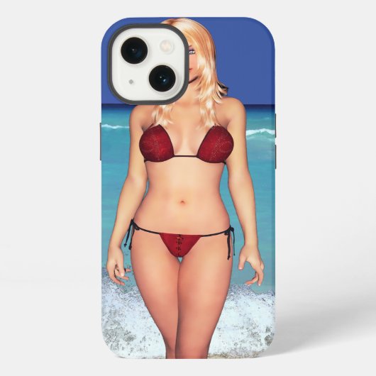 金髪ビキニのビーチの美女 iPhoneケース (裏面)