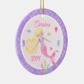 金髪ピンク&紫のキープサケ付き人魚 セラミックオーナメント (右)
