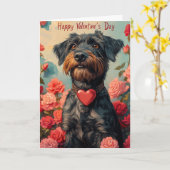 金髪ポインティンググリフォンハートバレンタインデー カード (黄色い花)