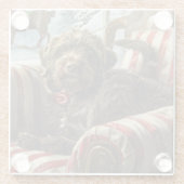 金髪ポインティンググリフォン犬クリスマスフェスティバル ガラスコースター (裏面)