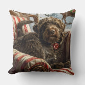 金髪ポインティンググリフォン犬クリスマスフェスティバル クッション (正面)