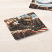 金髪ポインティンググリフォン犬クリスマスフェスティバル スクエアペーパーコースター (アングル)