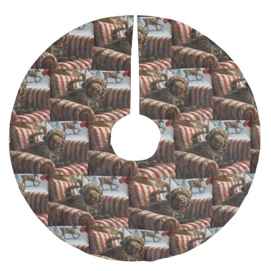 金髪ポインティンググリフォン犬クリスマスフェスティバル ブラッシュドポリエステルツリースカート (正面)