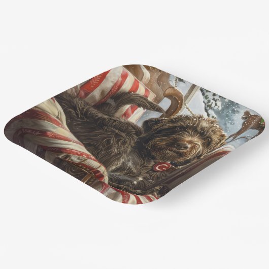 金髪ポインティンググリフォン犬クリスマスフェスティバル ペーパープレート (傾斜あり)