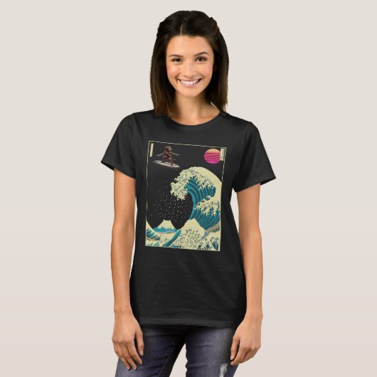 金髪ポインティンググリフォン犬サーフィンオン波 Tシャツ (正面フル)