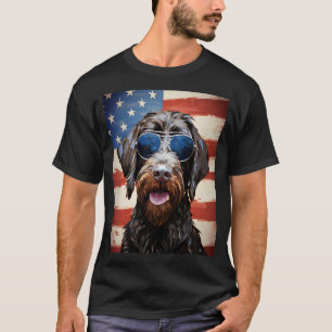 金髪ポインティンググリフォン7月4日アメリカ国旗 Tシャツ