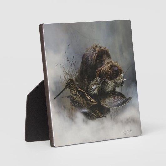 金髪ポインティンググリフォン、ウッドコック狩り フォトプラーク (正面)