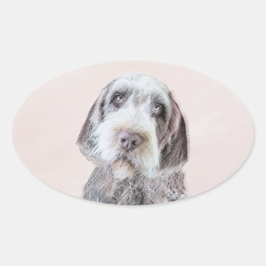 金髪ポインティング絵画グリフォン – Dog Art 楕円形シール (正面)