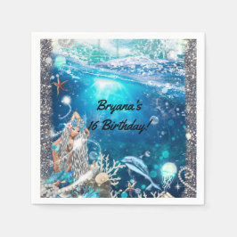 金髪人魚ファンタジー魔法の誕生日パーティー スタンダードカクテルナプキン