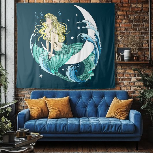 金髪人魚 三日月 ファンタジー アールデコ タペストリー