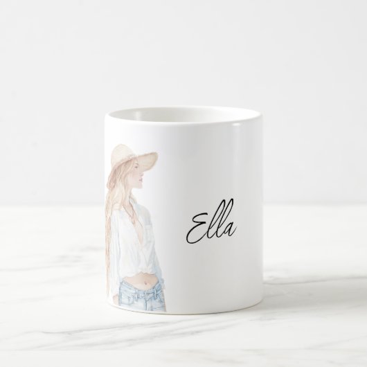 金髪女性ジーンズ コーヒーマグカップ (中央)