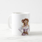 金髪女性用帽子 紫 白 トップス コーヒーマグカップ (正面左)