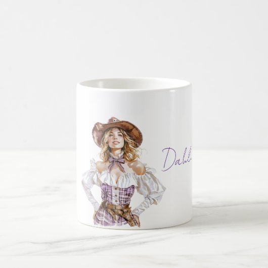 金髪女性用帽子 紫 白 トップス コーヒーマグカップ (中央)