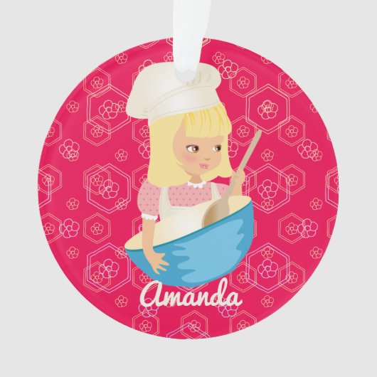 金髪料理人の帽子を混ぜるお椀パーソナライズされた オーナメント (正面)