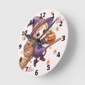 金髪魔女のハロウィン壁掛け時計 ラウンド壁時計 (傾斜)
