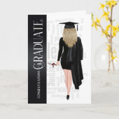 金髪黒帽、ガウン女性大学院カード カード (黄色い花)