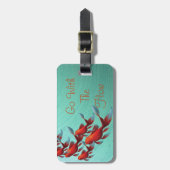 金魚が青く泳ぐアジアンアート ラゲッジタグ (正面縦)