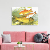 金魚とコイの魚、ヴィンテージの海洋生物 キャンバスプリント (インサイチュ (リビング))
